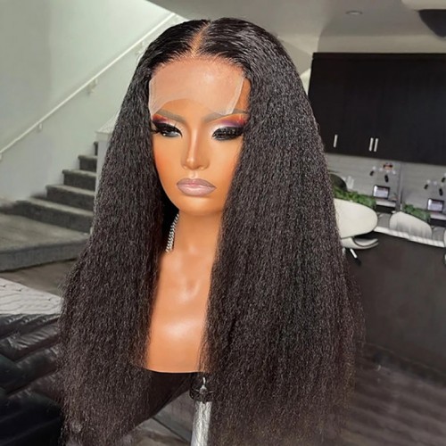 Kinky Straight 4x4 5x5 6x6 7x7 Transparent Closure Wig | Human Hair Wig | Lace Front